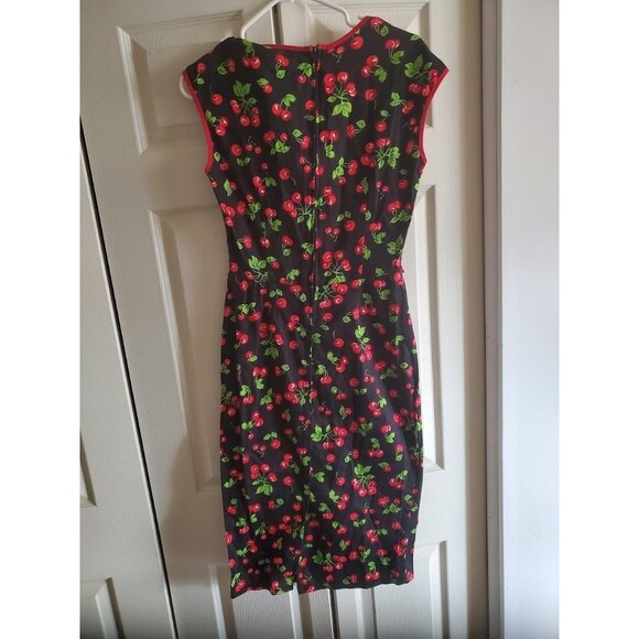 Pinup Couture Natasha Size Large Black Cherry Print Pencil Dress - Picture 3 of 4